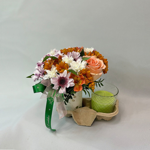 Сет "Лайм". Набор стаканчики с цветами и аромасвечой 70402