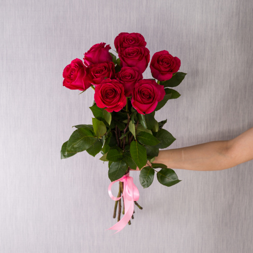 Букет из 9 розовых роз с крупным бутоном 60 см. арт. 36399